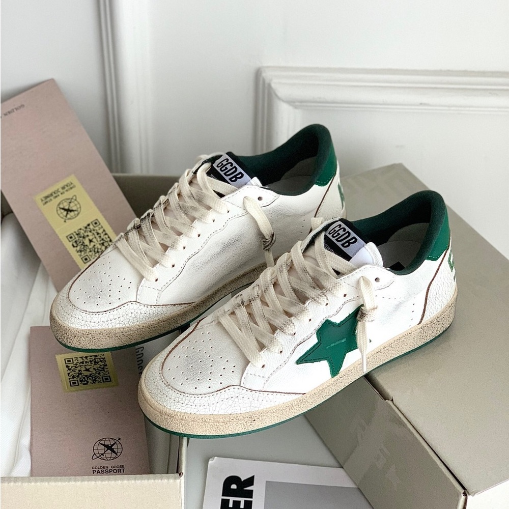 Golden Goose White and Green Sneakers - Picture 2 of 9